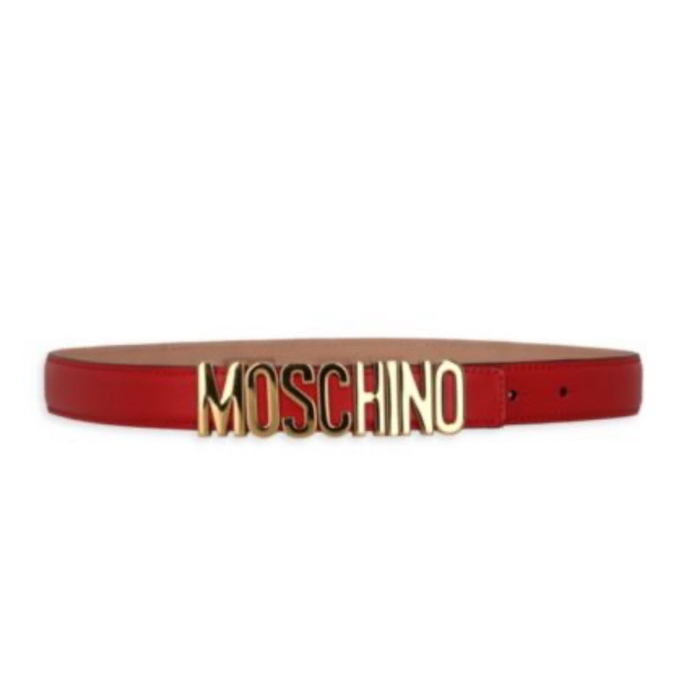 Moschino Red and Gold Belt with Iconic Logo